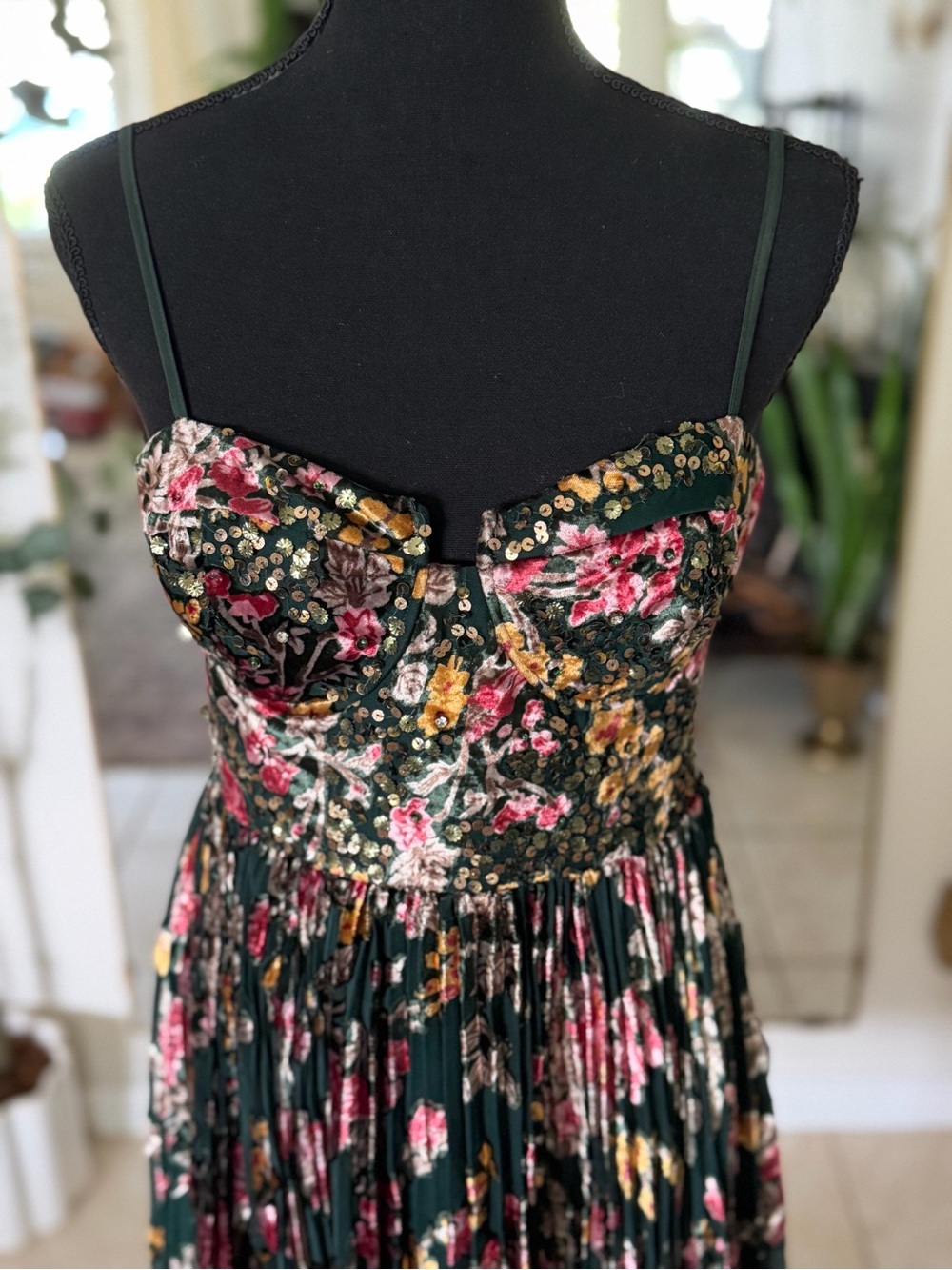 VERB Pallavi Singhee Plissé Pleated Sequin Embellished Smocked Corset Midi Dress - Picture 4 of 16